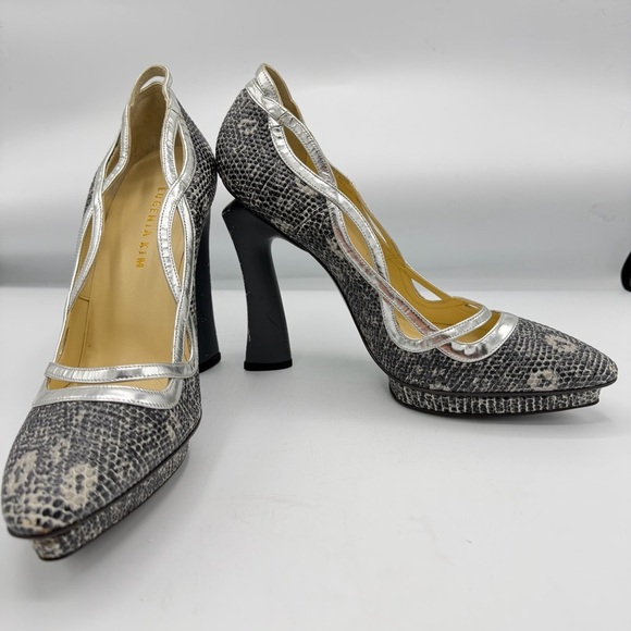 Eugenia Kim Metallic Silver and Gray Snakeskin Heels - Picture 2 of 13
